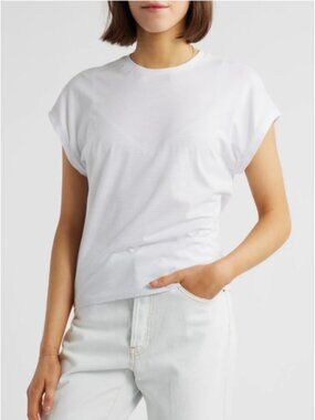 FRAME The Muscle Tee White Blue Stripe Women T-Shirt Supima Cotton Large NWT